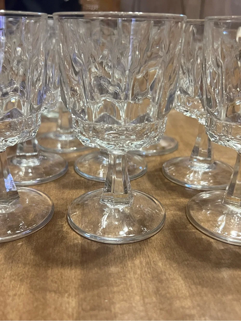 Clear Faceted Stemmed Wine Glasses - Set of 8 Crystal-Style Goblets